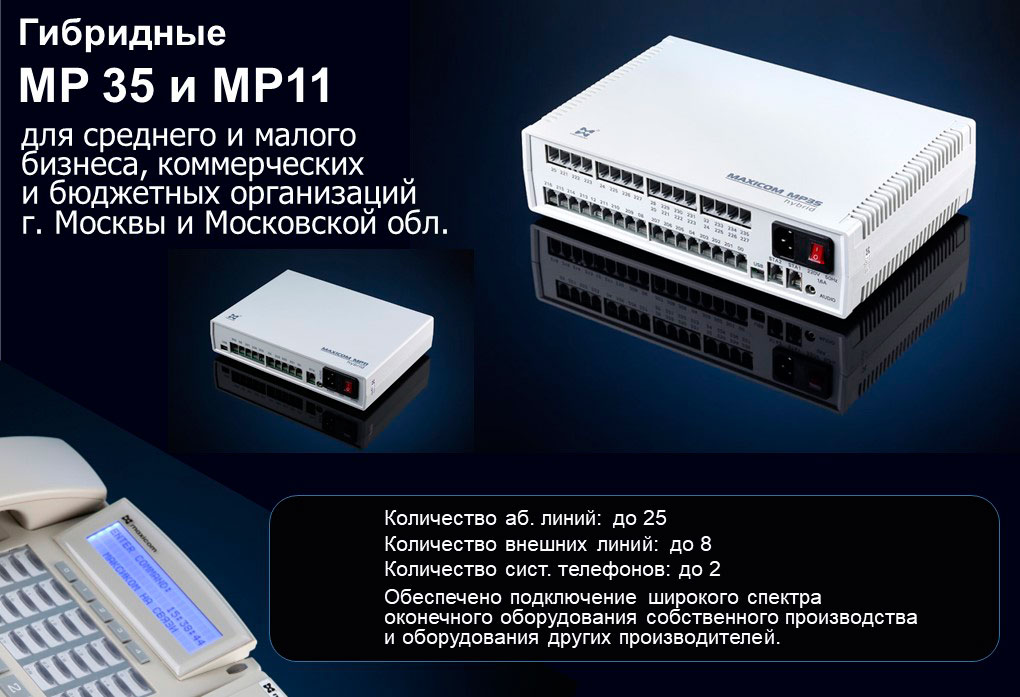 Фото мини АТС MP35 и MP11 с сопроводительным текстом