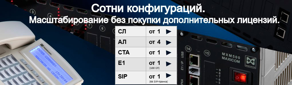 Конфигурации мини АТС МАКСИКОМ. Главная иллюстрация страницы