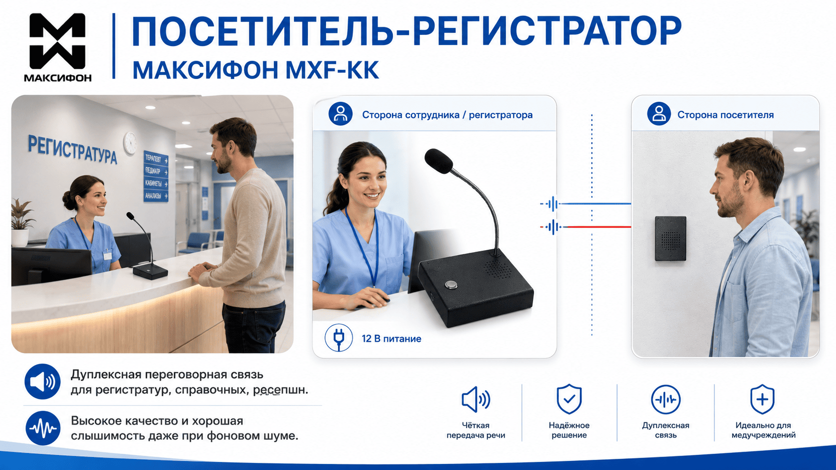 Дуплексная переговорная связь для регистратур и справочных Переговорное устройство Посетитель-Регистратор купить