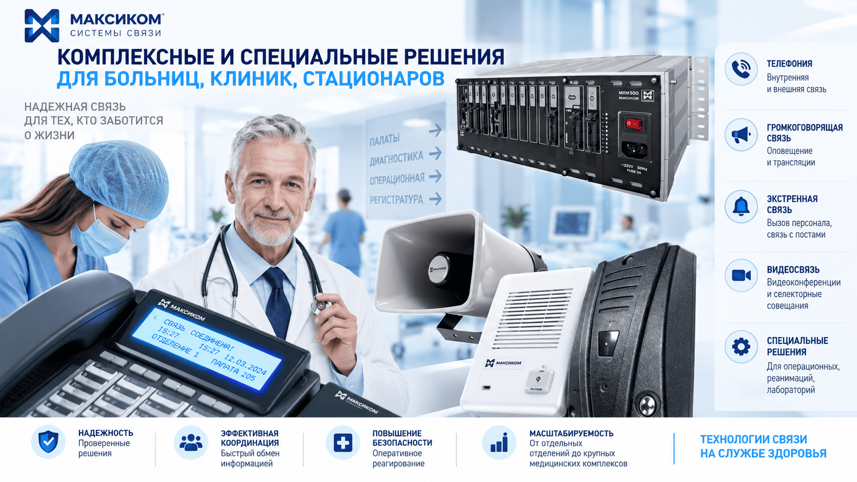Комплексные и специальные решения связи Решения связи Максиком для медицинских учреждений