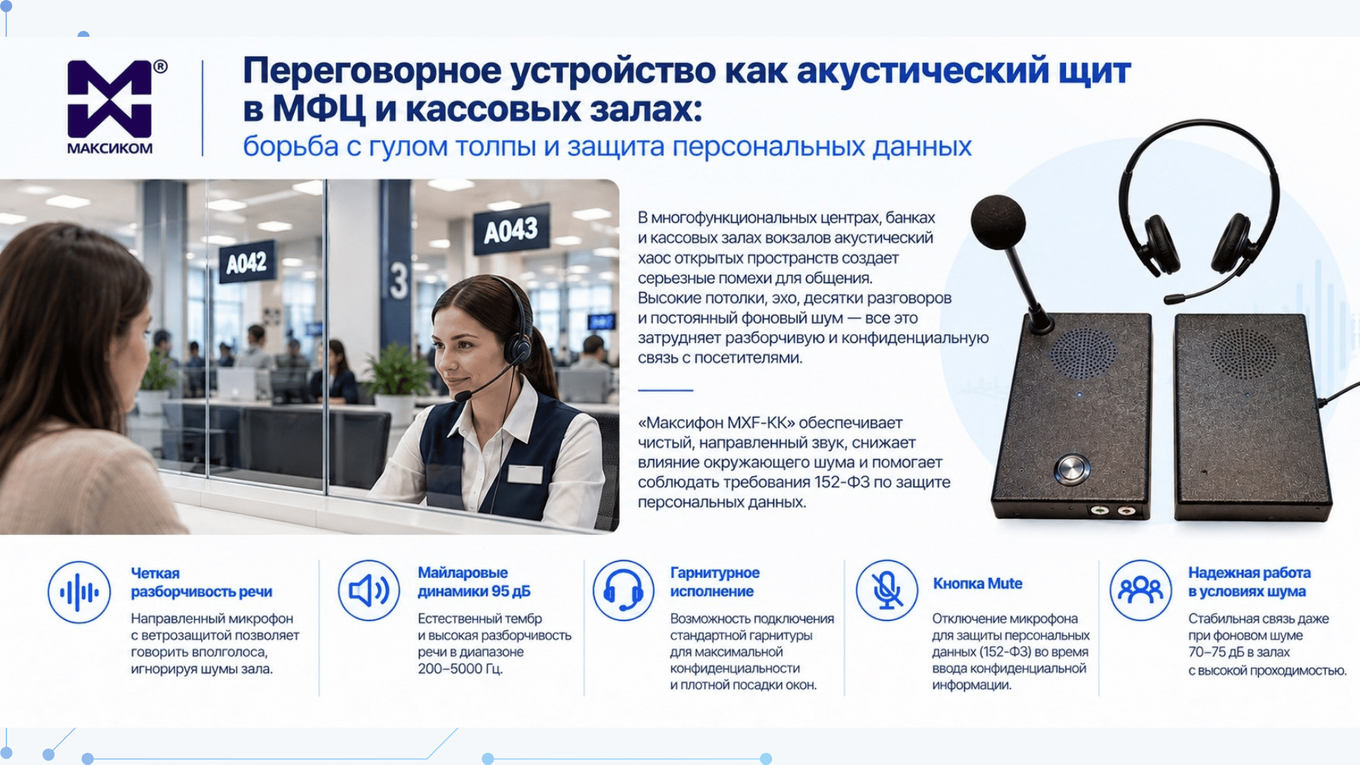 Переговорное устройство как акустический щит в МФЦ и кассовых залах: борьба с гулом толпы и защита персональных данных Переговорное устройство как акустический щит в МФЦ и кассовых залах: борьба с гулом толпы и защита персональных данных